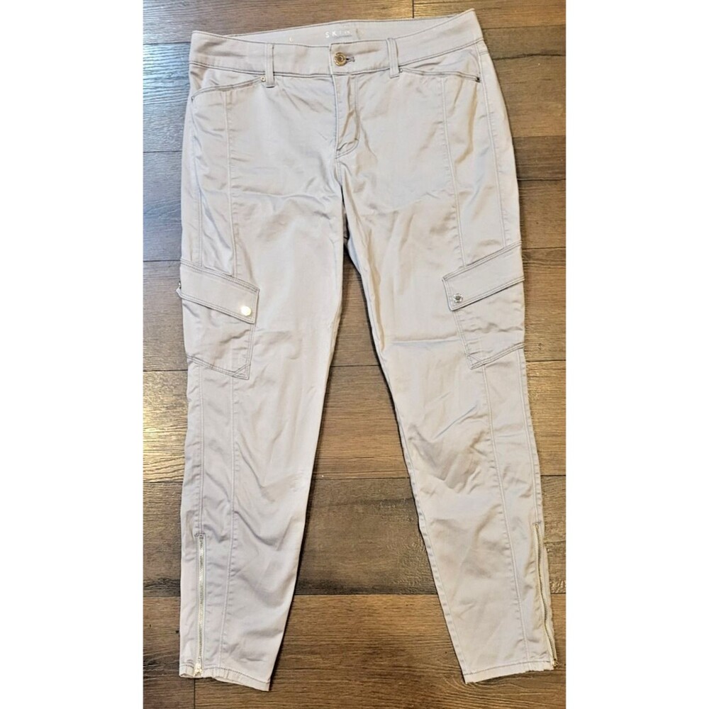 White House Black Market Chrome Gray Skinny Ankle Cargo Pants Zip Hem SZ 6
